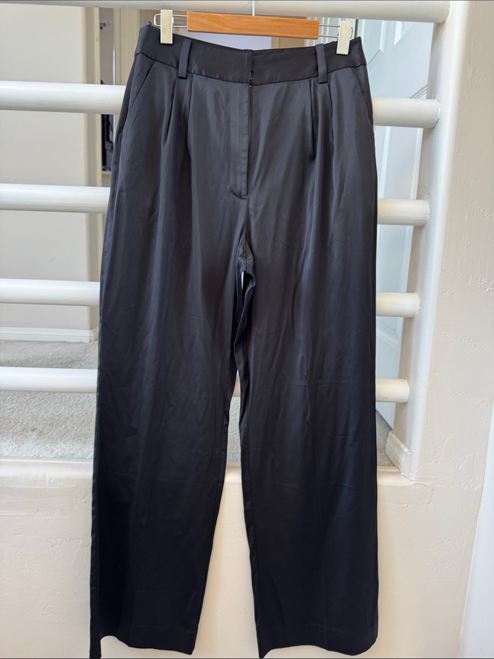 Favorite Daughter Black Wide-Leg Pleated Satin Trousers NWT
